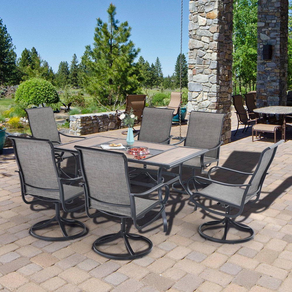 7pc Patio Dining Set with Faux/Steel Table & 360 Swivel Sing Arm Chairs – Captiva Designs  – For the Patio​