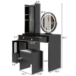 Black Linen Particle Board 4-Door 6-Drawer LED Three-Color Mirror Dresser Set with Interchangeable Left and Right Drawer Compartments - 1 of 4