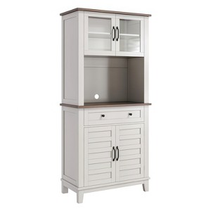GustoWave 72" Tall Kitchen Bar Cabinet Hutch Featuring 4 Glass Doors & 1 Drawer, Modern Wood Pantry Coffee Cabinet with Ample Storage, White - 1 of 4