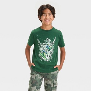 Boys' Short Sleeve Snowboarding Graphic T-Shirt - Cat & Jack™ Dark Green - 1 of 4