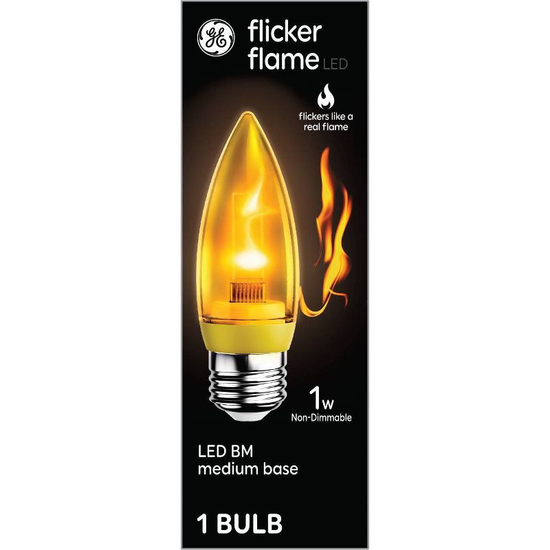 GE Flicker Flame LED Light Bulb 1W Medium Base Flickers Light a Flame, 1 of 5