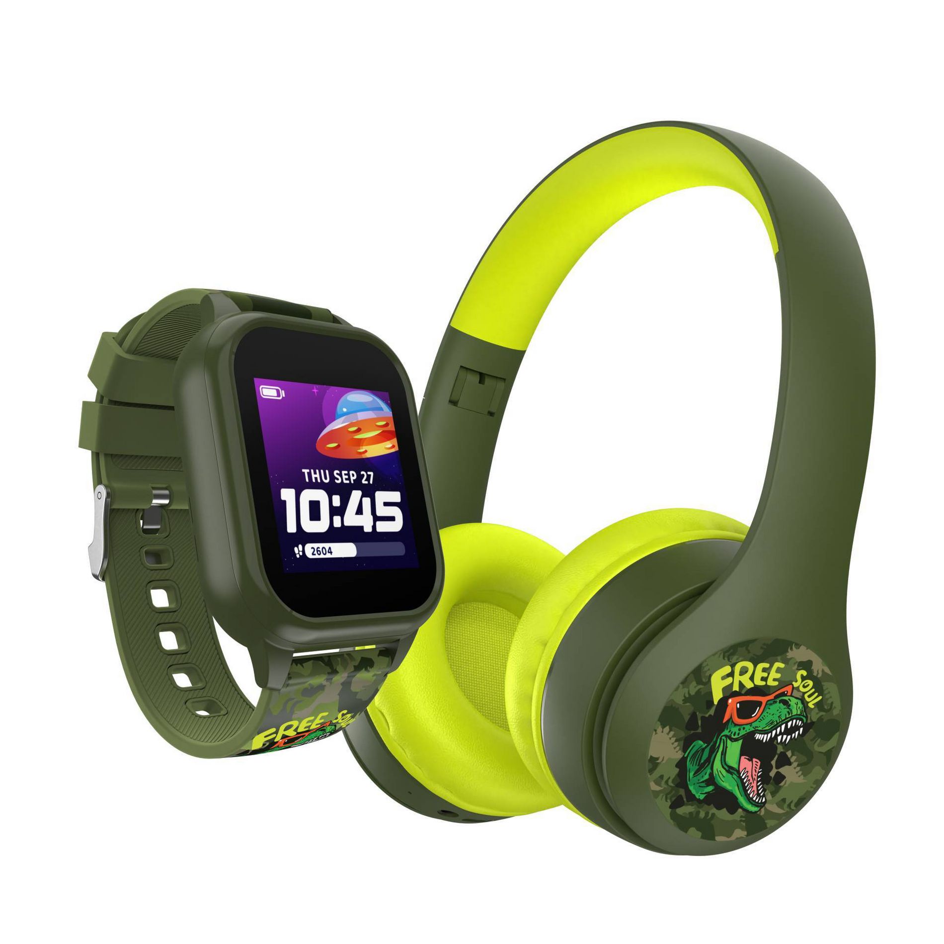 PlayZoom Kids' Smart Watch and Bluetooth Headphone Bundle Gift Set - Dinosaur