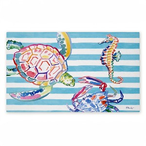 Stupell Industries Brushstroke Sea Life on Stripes Printed Outdoor Door Mat, design by Paul Brent, 18"x30" - 1 of 4