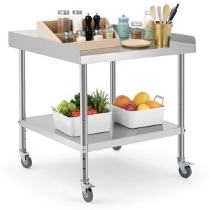 Stainless Steel Table,Prep Table w/ Non-Removable Backsplash&4 Wheels for Kitchens&Restaurants,30 * 30 * 30Inch - 1 of 4