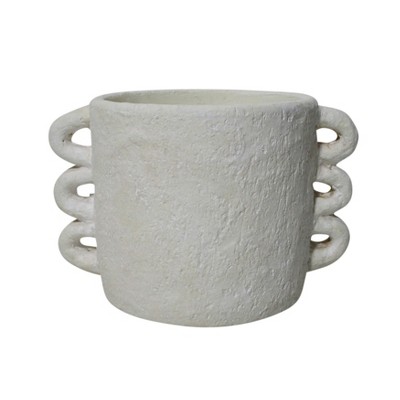 Sagebrook Home Arch Handle Cement Indoor Outdoor Planter Pot White 8"x5.5": Modern Design, Rust-Resistant, No Drainage Hole