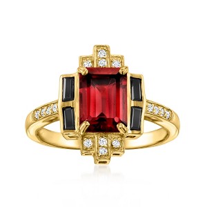 Ross-Simons 1.70 Carat Garnet and .20 ct. t.w. Black Spinel Ring With .10 ct. t.w. White Topaz in 18kt Gold Over Sterling - 1 of 4