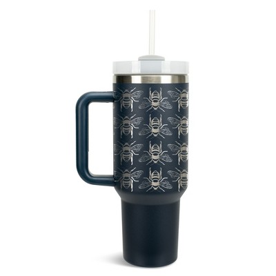 Elanze Designs Honey Queen Bumble Bee Hive 40 oz. Stainless Steel, Large Water Bottle Coffee Mug, Spill & Leak Resistant, Thermal Travel Tumbler with