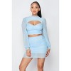 Slickblue Women's 2-Piece Set, Sheer Puff Sleeve Cutout Top & Matching Skirt, Night Out Style, Light Blue, Size S-L - 3 of 4