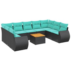 vidaXL 10 Piece Patio Sofa Set with Cushions Black Poly Rattan - 1 of 4