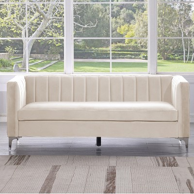 71 in. Wide Square Arm Velvet Mid-Century Square Sofa with Channel Tufted 3-Seater Couch - Morden Fort