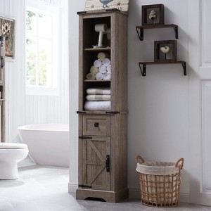 Dcolora Bathroom Storage Cabinet, Farmhouse Storage Cabinet with Adjustable Shelves & Drawer - 1 of 4