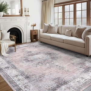 Vintage Area Rug 4 x 6 Washable Medallion Throw Rug with Non-Slip Backing, Foldable Distressed Low Pile Accent Carpet, Stain-Resistant Floor Cover - 1 of 4