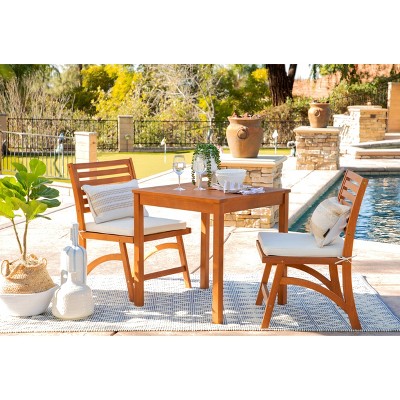 Tanner 3pc Outdoor Wood Cushioned Bistro Set - Natural Brown - Coaster