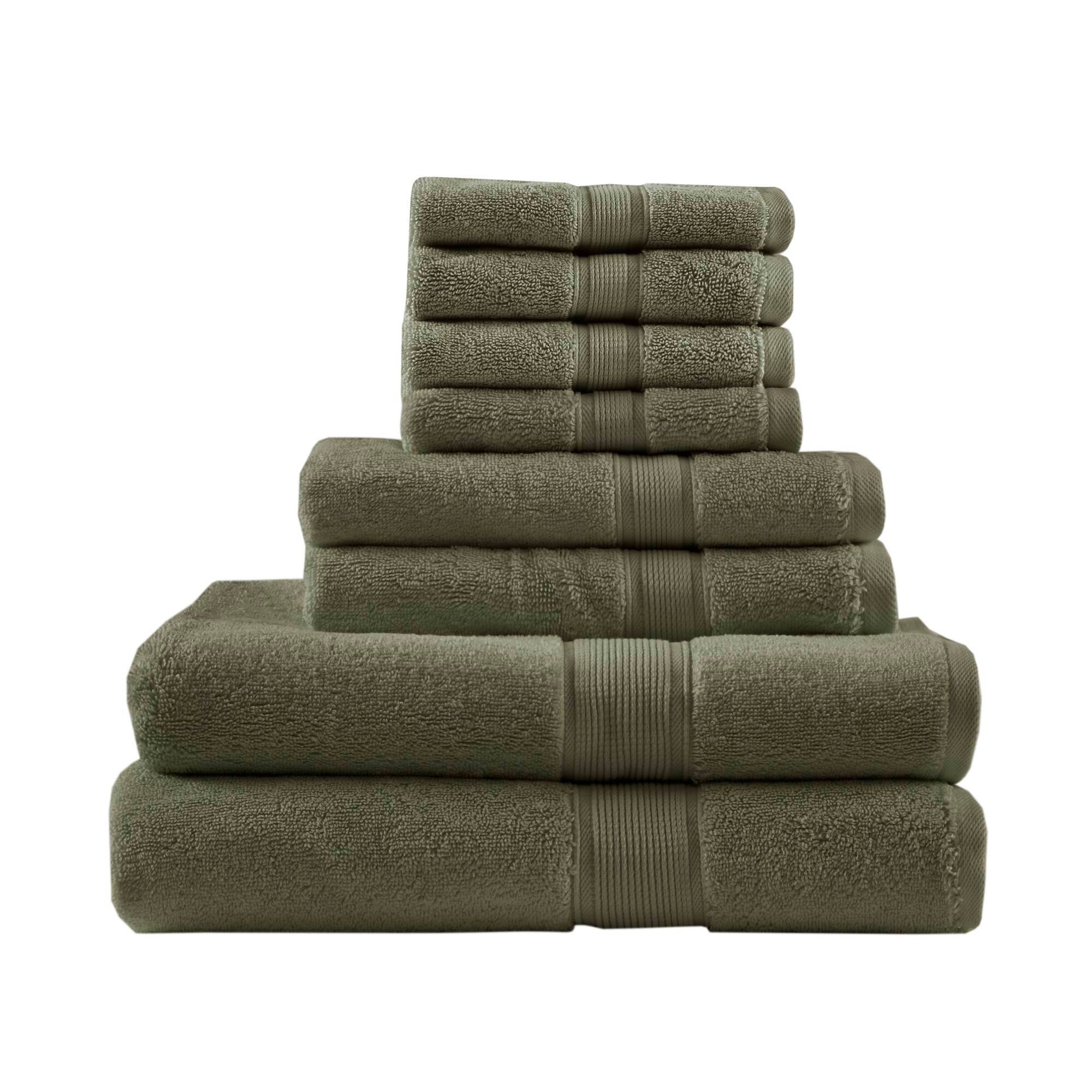 Madison Park 8pc 100% Cotton Highly Absorbent Bath Towel Set Olive Green