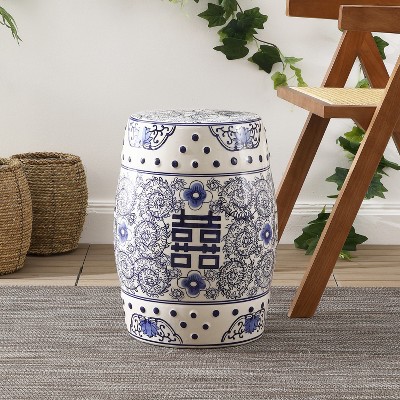 Double Happiness Blue and White Ceramic Garden Stool
