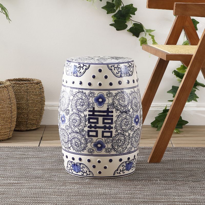 Double Happiness 18" Chinoiserie Ceramic Drum Garden Stool - JONATHAN Y, 2 of 7