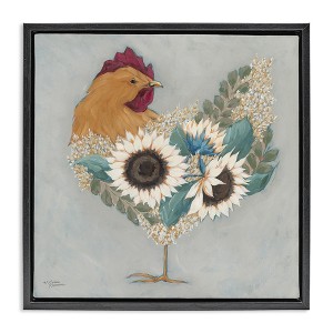 Stupell Industries Rooster with Layered Floral Blossoms Floating Frame Canvas Art, Black, 25" x 25" - 1 of 4