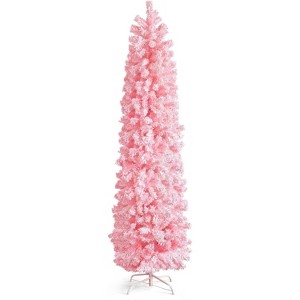 VINGLI 7.5ft Pink Flocked Pencil Christmas Tree, 641 Tips, Metal Stand, Slim for Home Office Party - 1 of 4