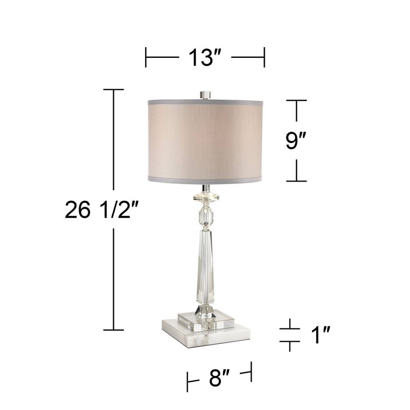 Vienna Full Spectrum Aline Traditional Table Lamp with Square White Marble Riser 26 1/2" High Crystal Gray Shade for Bedroom Living Room Bedside House, 4 of 8