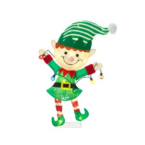 Everstar 28'' UL LED TINSEL ELF WITH STRING LIGHTS SCULPTURE, Green - 1 of 4