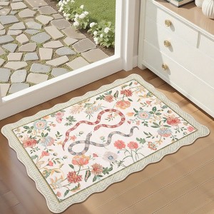 Pastoral Floral Washable Area Rug Non Slip Farmhouse Floor Cover Soft Non Shedding Indoor Rug Low Pile Foldable Carpet for Living Rom Bedroom Nursery - 1 of 4