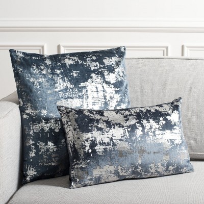 Edmee 20" Blue and Silver Metallic Square Pillow