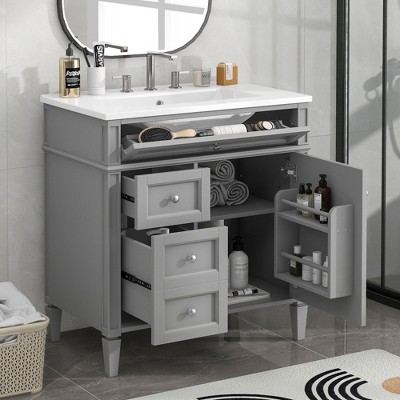 Vynxaria 30'' Bathroom Vanity with Top Sink, Modern Bathroom Storage Cabinet with 2 Drawers and a Tip-out Drawer