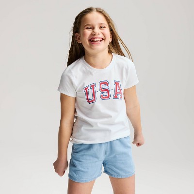 Детские Cat & Jack Girls' 4th of July Short Sleeve 'USA' Graphic T-Shirt - Cat & Jack™ White S — фото 4