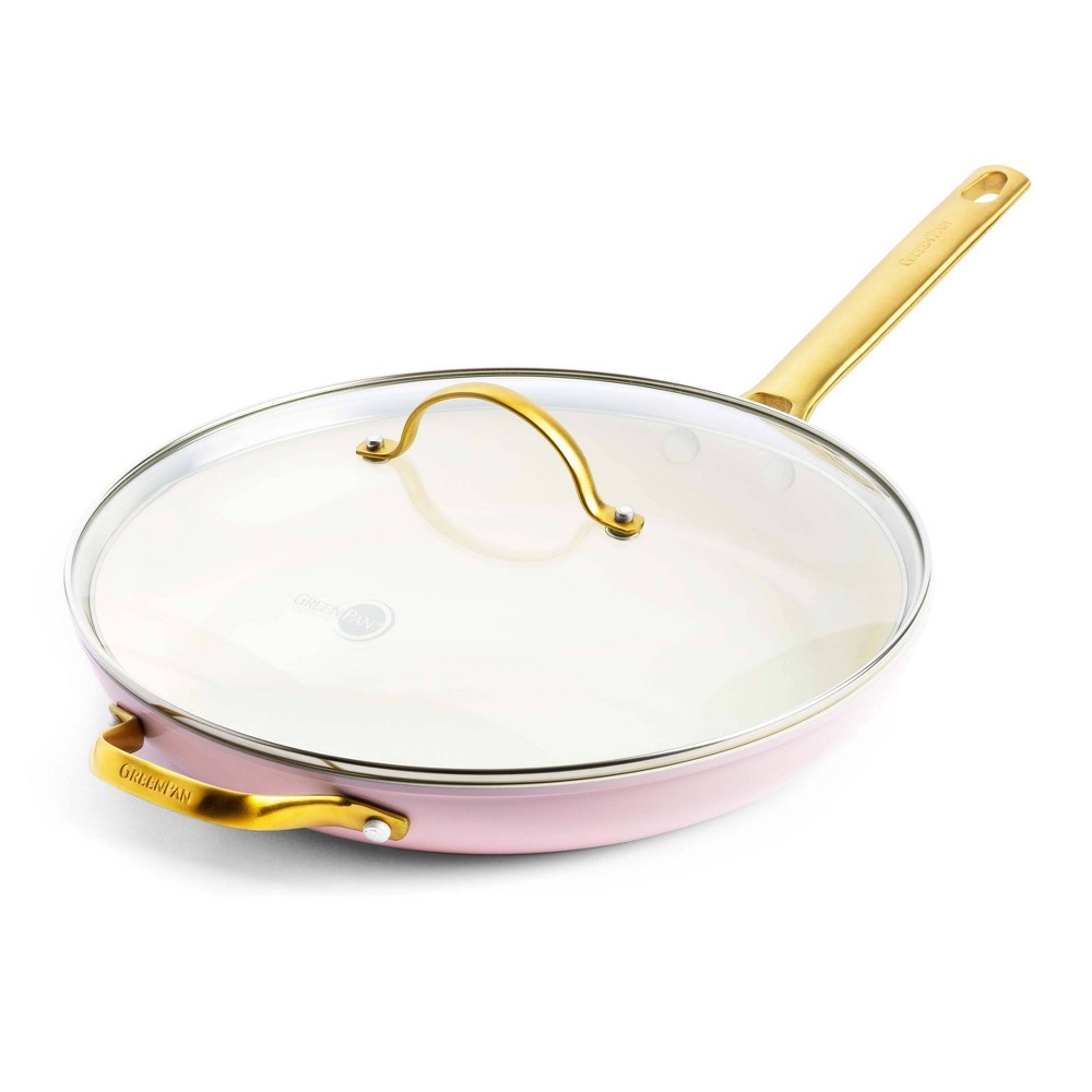 GreenPan Reserve 12 Hard Anodized Healthy Ceramic Nonstick Frypan with Helper Handle &amp; Lid Blush Pink