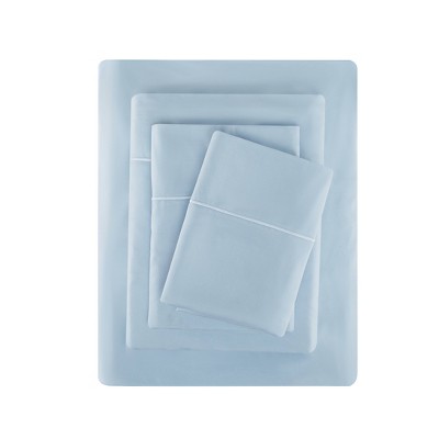 Badgley Mischka Full 4pc 300TC Tencel Sheet Set Light Blue: Cotton Canvas, Includes 2 Pillowcases & Fitted Sheet