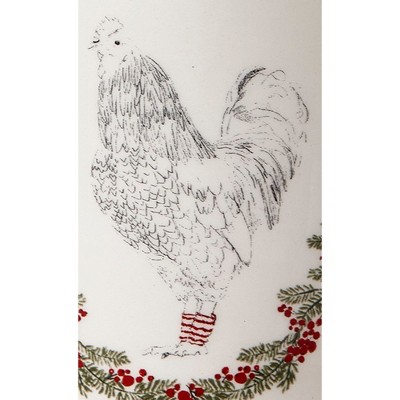 White Ceramic Christmas Mug with Rooster Design, 16 oz