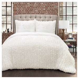White Ruffle Stripe Comforter Set (Full/Queen) 3pc - Lush Decor