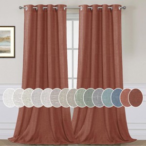 Living Room Linen Curtains Nickel Grommet Energy Saving Light Filtering Semi Sheer Curtain - 1 of 4