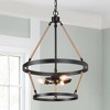 LNC Mocha 3-Light 16" Farmhouse Wagon Wheel Small Tiered Chandelier, Matte Black with Hemp Rope - 2 of 4