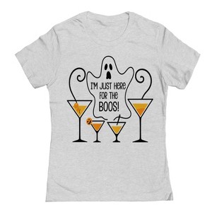 Rerun Island Women Just Here For The Boos Drinks Short Sleeve Graphic Cotton T-Shirt - 1 of 4
