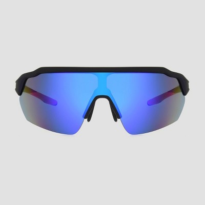 All in Motion Men's Blue Blade Rubberized Sport Sunglasses with Mirrored Lenses - Each
