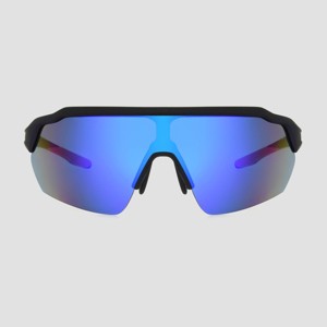 Men's Blade Rubberized Sport Sunglasses with Mirrored Lenses - All In Motion™ Blue: Scratch-Resistant, UV Protection, Recycled Plastic Frame - 1 of 2