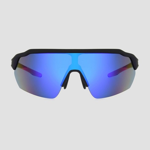 Men s Blade Rubberized Sport Sunglasses with Mirrored Lenses All In Motion Blue