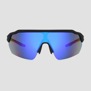 Men's Blade Rubberized Sport Sunglasses with Mirrored Lenses - All In Motion™ Blue