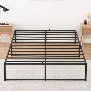 Full/Queen Size Metal Bed Frame - 14 Inch Heavy Duty With 3 in 1 Steel Support, Black - 1 of 4
