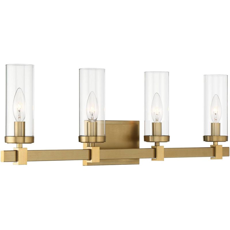 Stiffel Modern Wall Light Brass Gold Hardwired 29 3/4" 4-Light Fixture Clear Glass Shade for Bedroom Bedside Bathroom Vanity Living Room Hallway House, 5 of 10