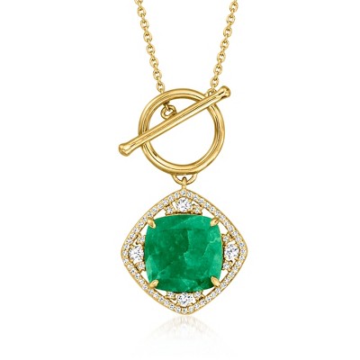 Ross-Simons 6.50 Carat Emerald and .70 ct. t.w. White Topaz Toggle Necklace in 18kt Gold Over Sterling Size 18