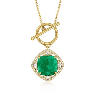 Ross-Simons 6.50 Carat Emerald and .70 ct. t.w. White Topaz Toggle Necklace in 18kt Gold Over Sterling - 1 of 3