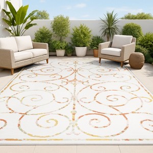 JONATHAN Y Danae Classic Cottage Filigree Scroll Reversible Machine-Washable Indoor/Outdoor Area Rug - 1 of 4