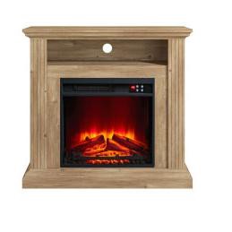 32” Electric Fireplace with Mantel, Freestanding Heater TV Stand with Open Shelf, Remote Control, Adjustable Flame and Temperature for Living Room