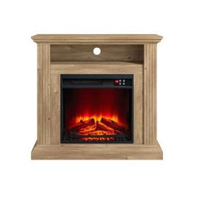 32” Electric Fireplace with Mantel, Freestanding Heater TV Stand with Open Shelf, Remote Control, Adjustable Flame and Temperature for Living Room - 1 of 1
