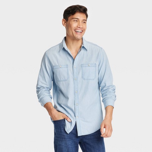 Men's Denim Long Sleeve Button-down Shirt - Goodfellow Co™ Light Wash S : Target