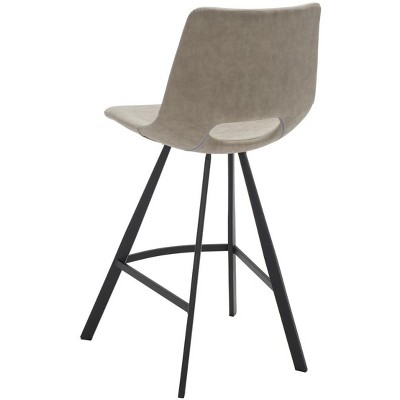 Raylee Grey Vegan Leather Saddle Counter Stool with Black Metal Legs