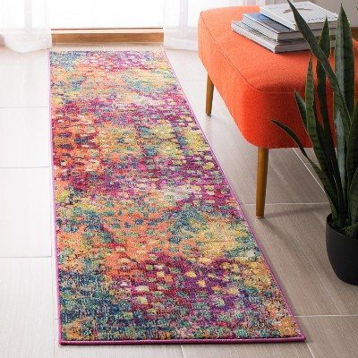 Fuchsia and Gold Abstract Runner Rug, 2'2" x 14'