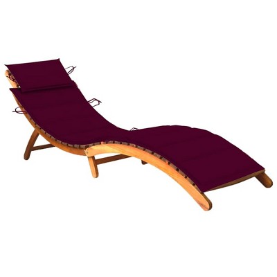 vidaXL Sunlounger Wine red cushion, Natural wood